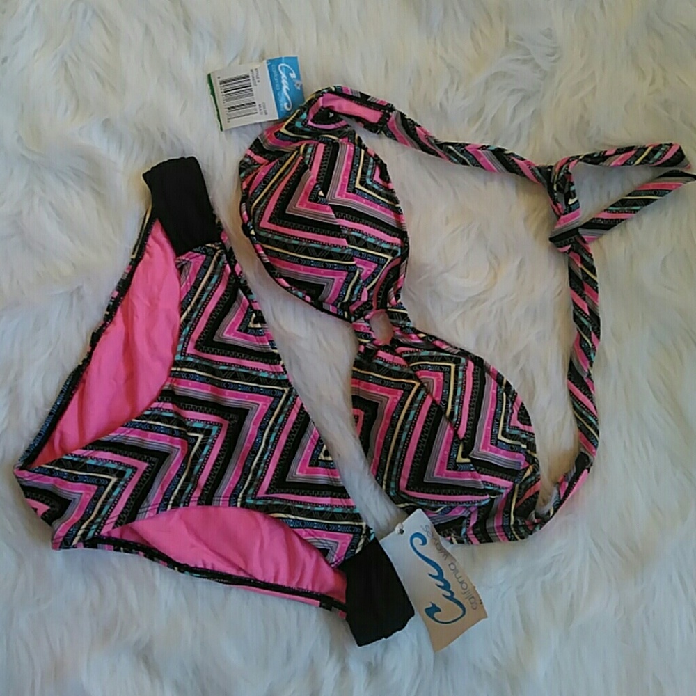 California Waves Large Bikini Black Pink Chevron P